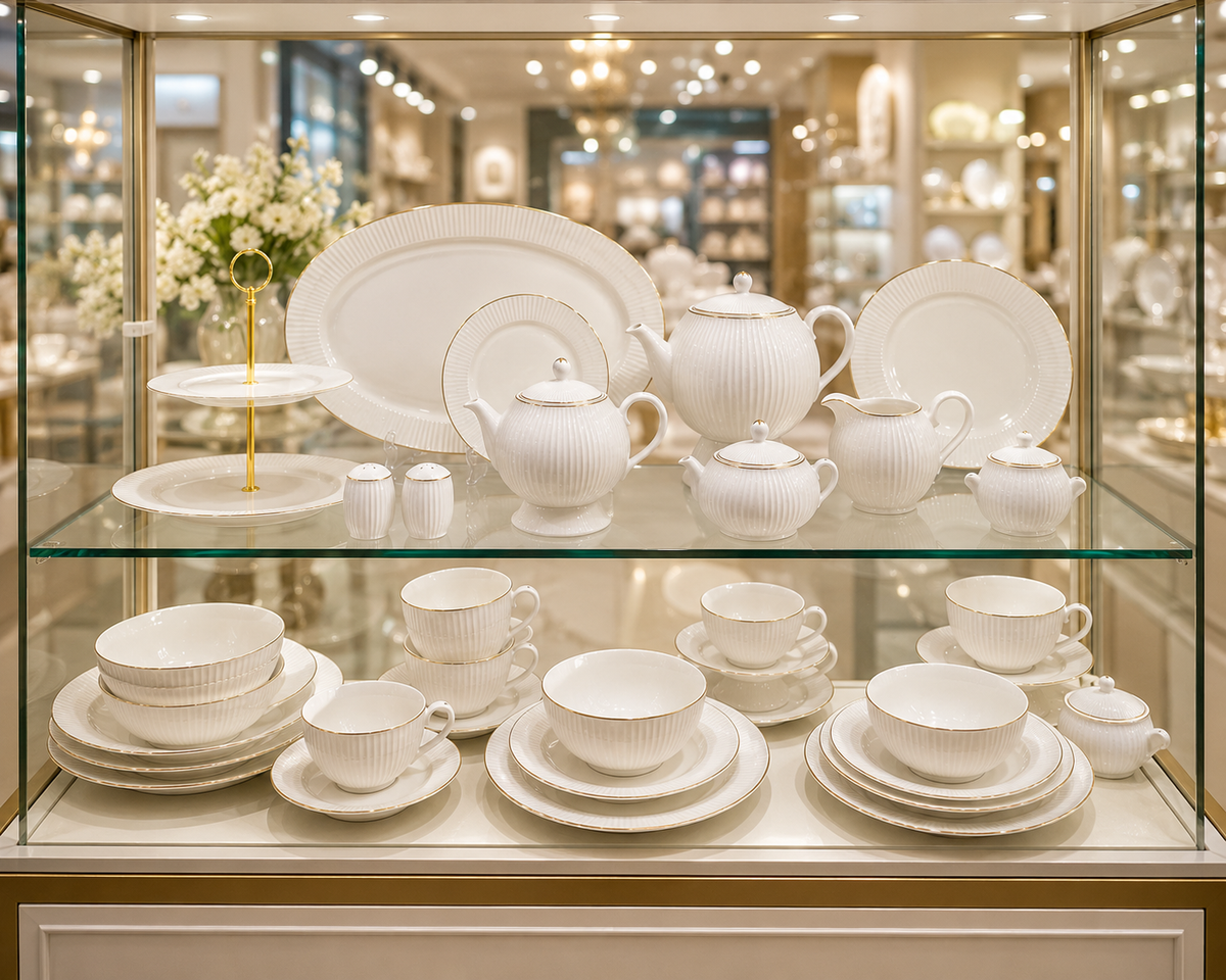 Service de Table Prestigieux "Éclat Doré" en Porcelaine – 60 Pièces