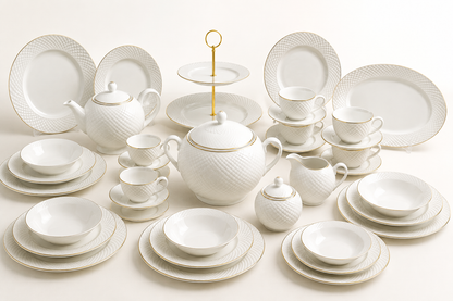 Service de Table Prestigieux "Diamant Blanc" en Porcelaine – 60 Pièces