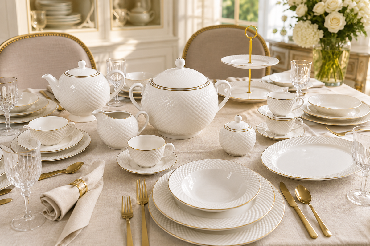 Service de Table Prestigieux "Diamant Blanc" en Porcelaine – 60 Pièces