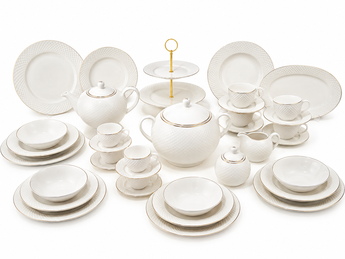 Service de Table Prestigieux "Diamant Blanc" en Porcelaine – 60 Pièces