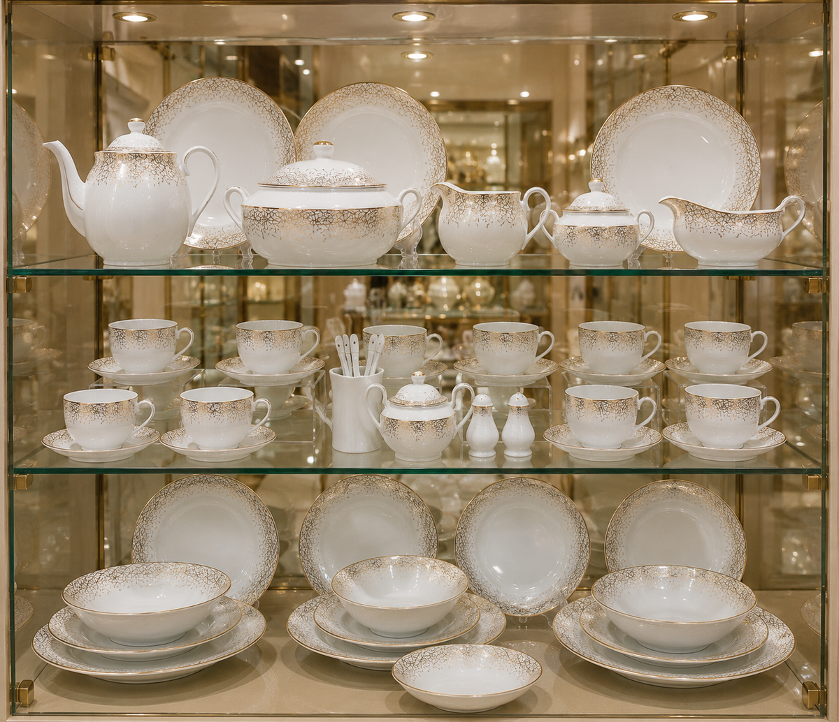Service de Table Prestigieux "Éclat d'Or Impérial" L’Excellence de la Porcelaine Tunisienne (72 pièces)