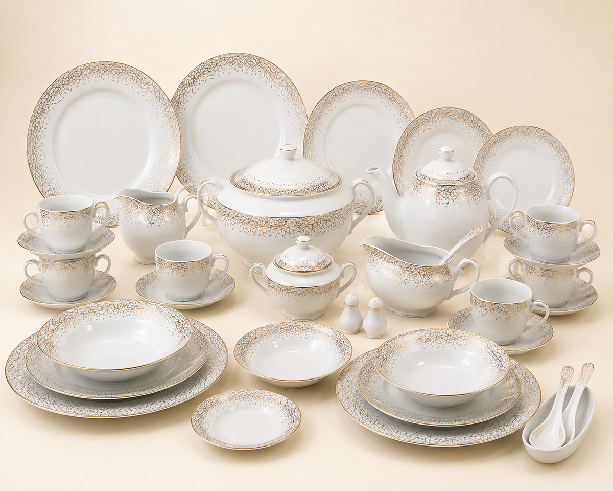 Service de Table Prestigieux "Éclat d'Or Impérial" L’Excellence de la Porcelaine Tunisienne (72 pièces)