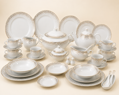 Service de Table Prestigieux "Éclat d'Or Impérial" L’Excellence de la Porcelaine Tunisienne (72 pièces)