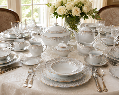 Service de Table Prestigieux "Éclat d'Or Impérial" L’Excellence de la Porcelaine Tunisienne (72 pièces)