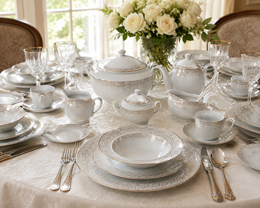 Service de Table Prestigieux "Éclat d'Or Impérial" L’Excellence de la Porcelaine Tunisienne (72 pièces)