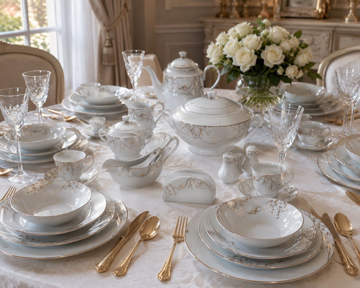 Service de Table Prestigieux "Impérial" L’Excellence de la Porcelaine Tunisienne (72 pièces)