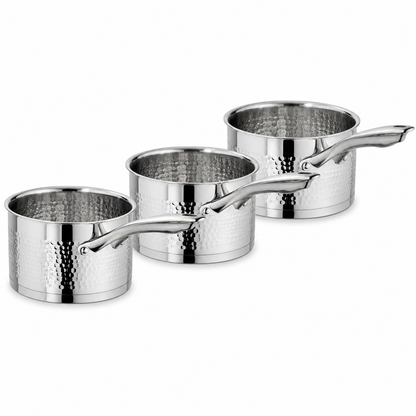 Set de 3 Casseroles – AMS Royal - Inox 18/10 Martelé - Compatible Induction
