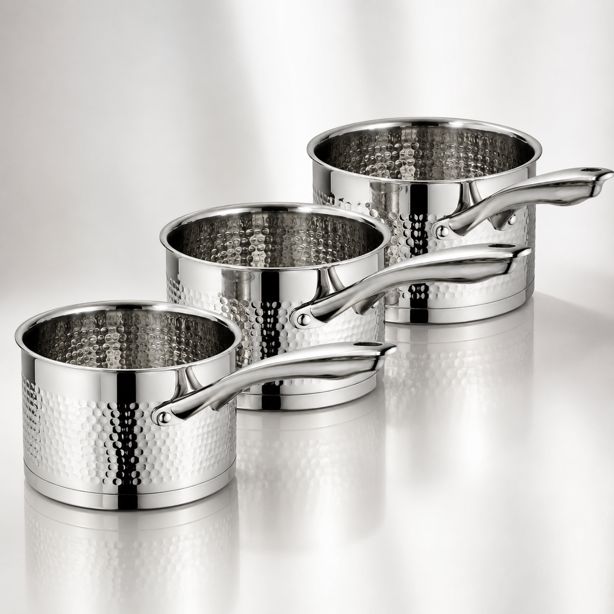 Set de 3 Casseroles – AMS Royal - Inox 18/10 Martelé - Compatible Induction