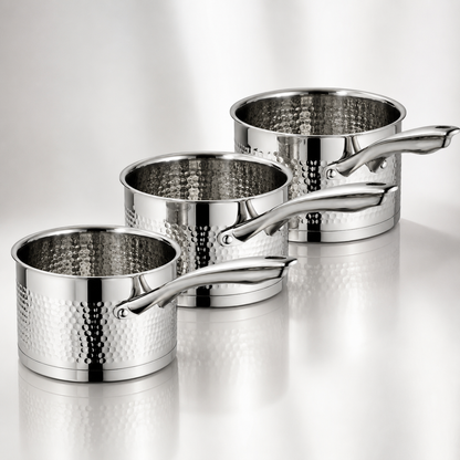 Set de 3 Casseroles – AMS Royal - Inox 18/10 Martelé - Compatible Induction