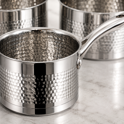 Set de 3 Casseroles – AMS Royal - Inox 18/10 Martelé - Compatible Induction