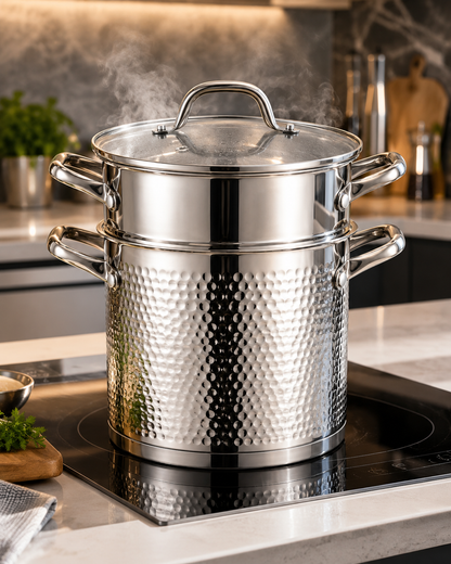 Couscoussière AMS ROYAL - Inox 18/10 Martelé - Compatible Induction