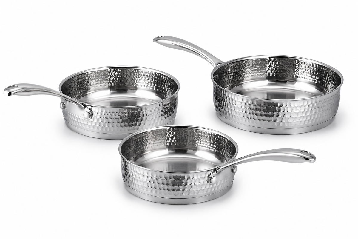 Set de 3 Sauteuses AMS ROYAL - Inox 18/10 Martelé - Compatible Induction