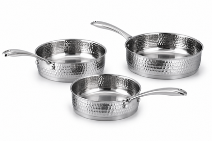 Set de 3 Sauteuses AMS ROYAL - Inox 18/10 Martelé - Compatible Induction