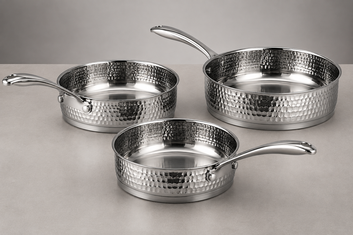 Set de 3 Sauteuses AMS ROYAL - Inox 18/10 Martelé - Compatible Induction
