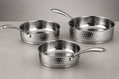 Set de 3 Sauteuses AMS ROYAL - Inox 18/10 Martelé - Compatible Induction