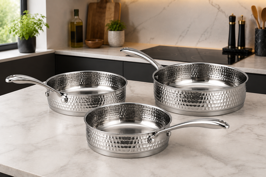 Set de 3 Sauteuses AMS ROYAL - Inox 18/10 Martelé - Compatible Induction