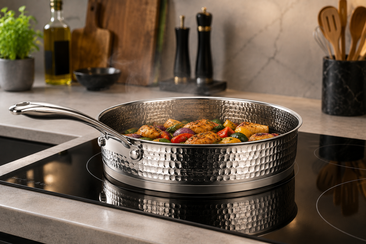 Set de 3 Sauteuses AMS ROYAL - Inox 18/10 Martelé - Compatible Induction