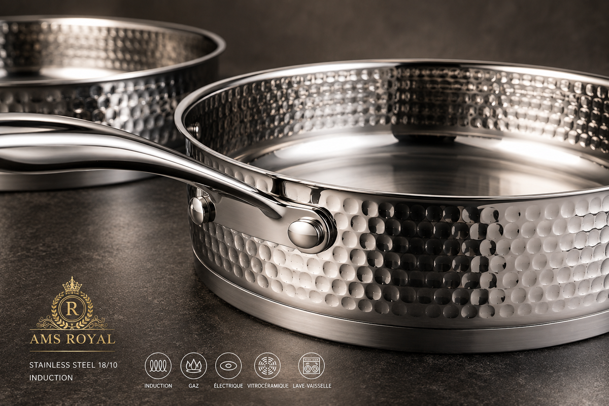 Set de 3 Sauteuses AMS ROYAL - Inox 18/10 Martelé - Compatible Induction