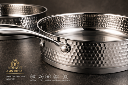Set de 3 Sauteuses AMS ROYAL - Inox 18/10 Martelé - Compatible Induction