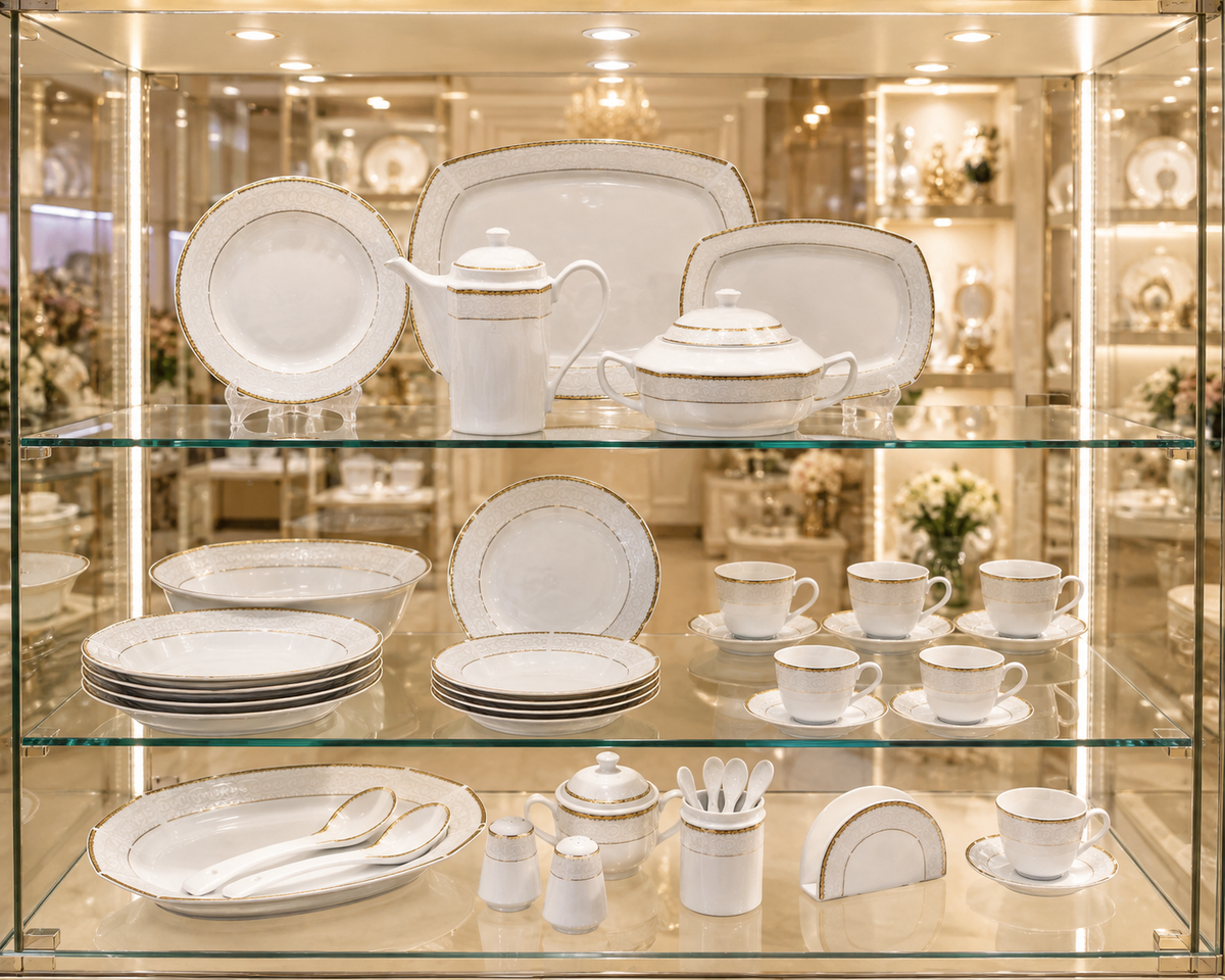 Service de Table Prestigieux "Carthage" L’Excellence de la Porcelaine Tunisienne (62 pièces)