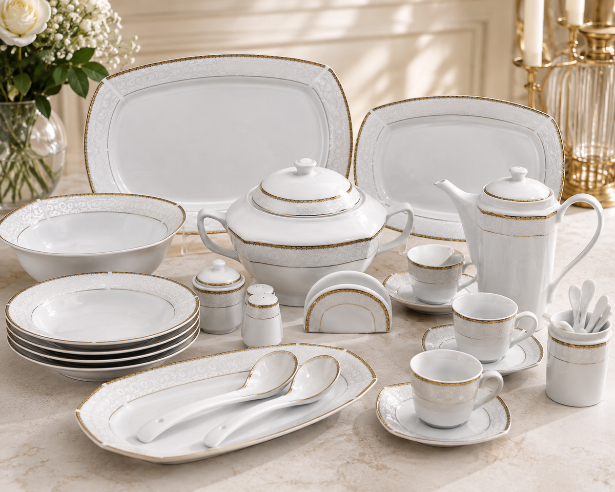 Service de Table Prestigieux "Carthage" L’Excellence de la Porcelaine Tunisienne (62 pièces)