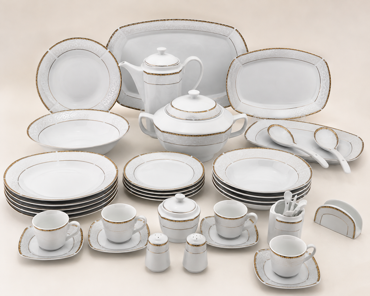 Service de Table Prestigieux "Carthage" L’Excellence de la Porcelaine Tunisienne (62 pièces)