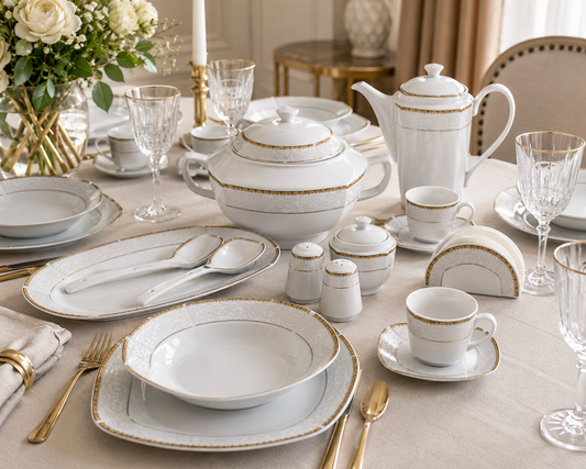 Service de Table Prestigieux "Carthage" L’Excellence de la Porcelaine Tunisienne (62 pièces)