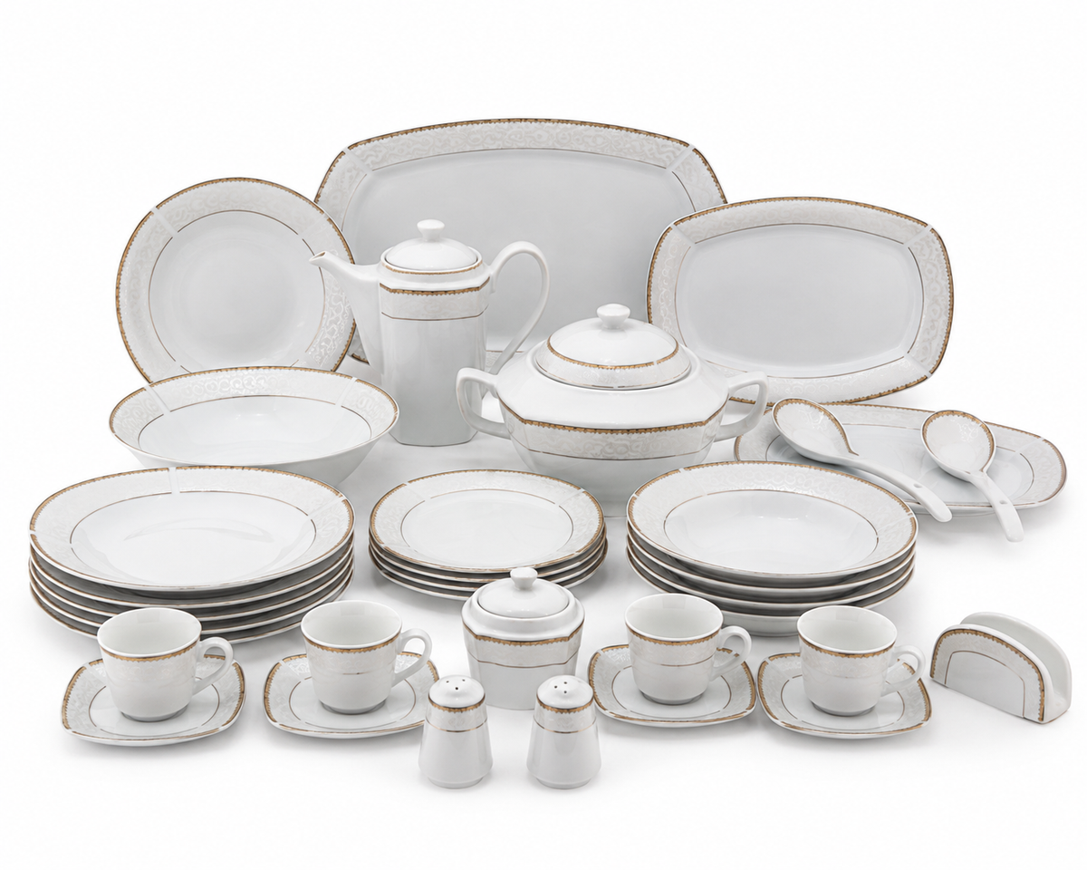 Service de Table Prestigieux "Carthage" L’Excellence de la Porcelaine Tunisienne (62 pièces)