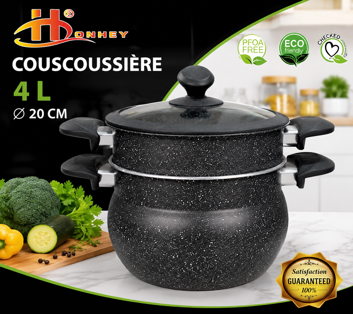 Couscoussière Granite IDONHEY – 4L – 20 cm – Design Moderne & Cuisson Saine