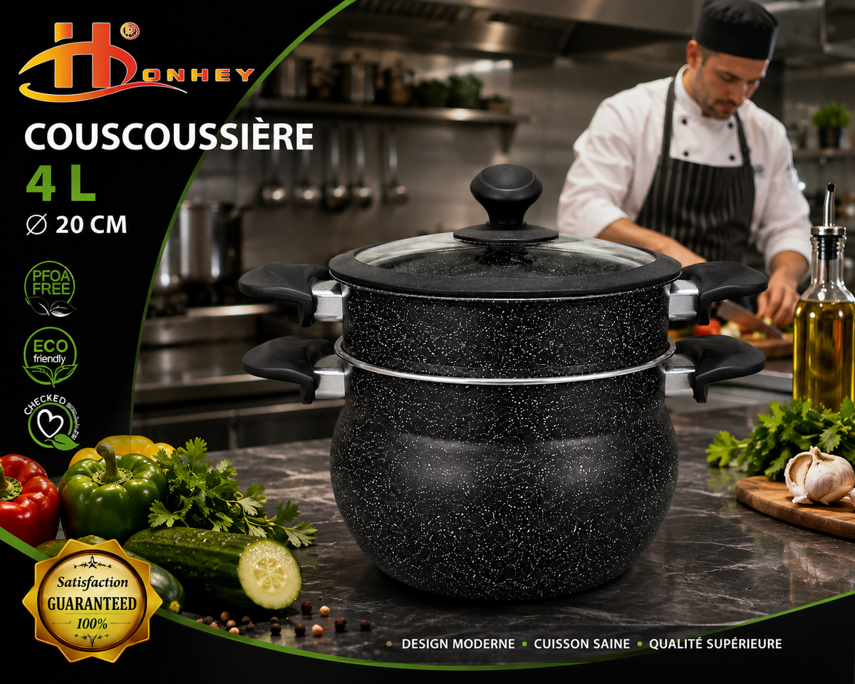 Couscoussière Granite IDONHEY – 4L – 20 cm – Design Moderne & Cuisson Saine