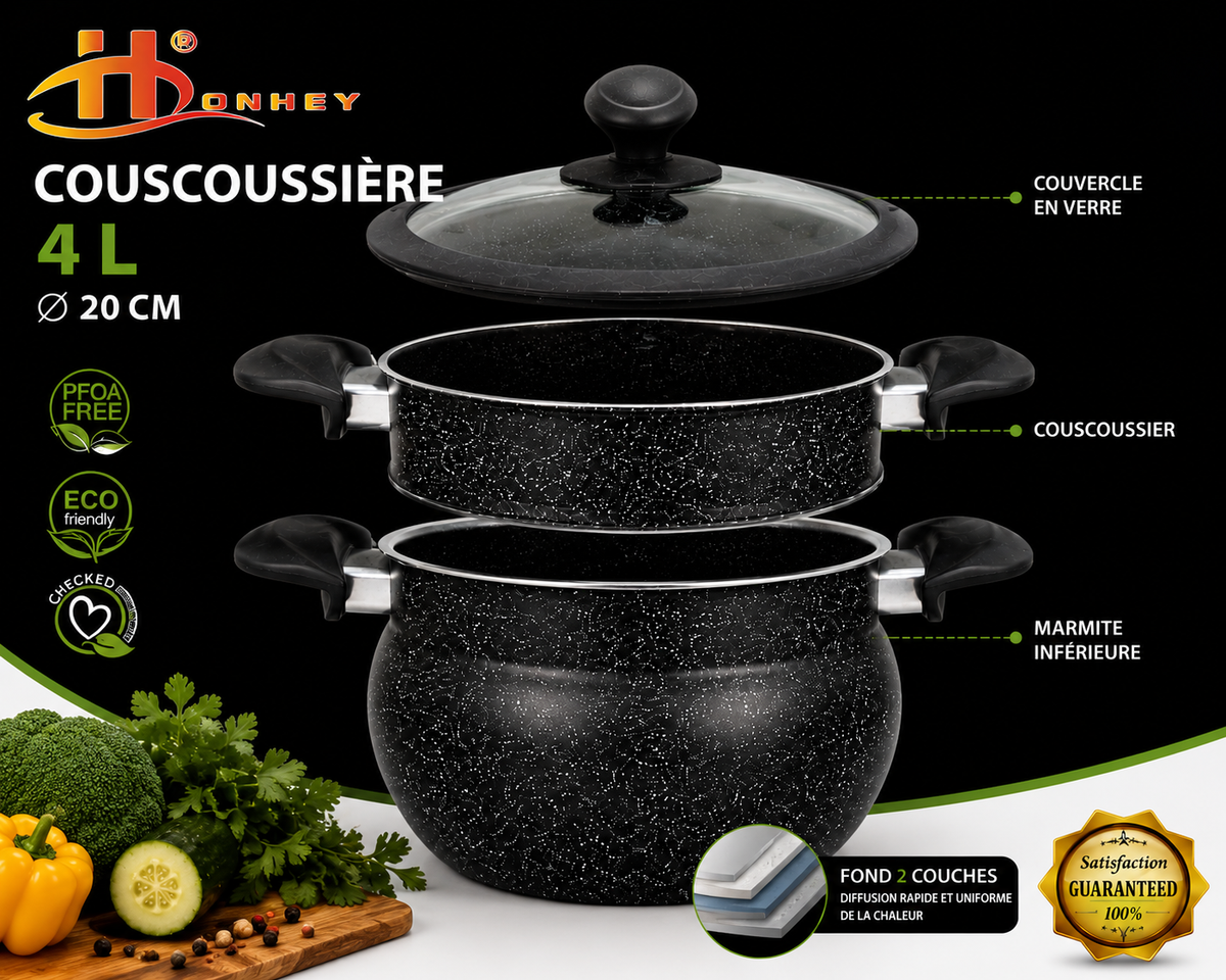 Couscoussière Granite IDONHEY – 4L – 20 cm – Design Moderne & Cuisson Saine