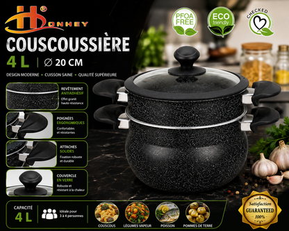 Couscoussière Granite IDONHEY – 4L – 20 cm – Design Moderne & Cuisson Saine
