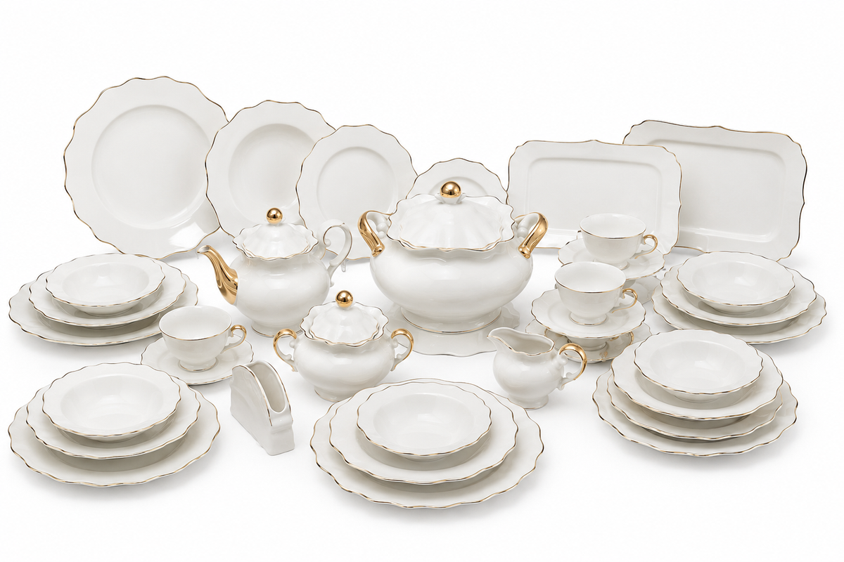 Service de Table Prestigieux "Éclat Impérial" en Porcelaine – 62 Pièces