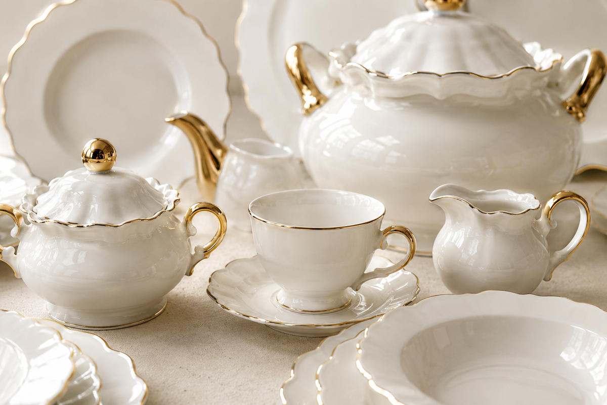 Service de Table Prestigieux "Éclat Impérial" en Porcelaine – 62 Pièces