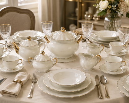 Service de Table Prestigieux "Éclat Impérial" en Porcelaine – 62 Pièces