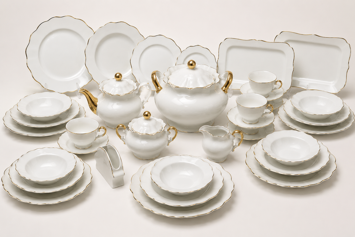Service de Table Prestigieux "Éclat Impérial" en Porcelaine – 62 Pièces