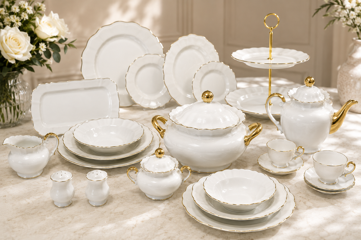 Service de Table Prestigieux "Éclat Impérial" en Porcelaine – 60 Pièces