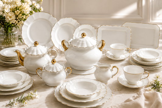 Service de Table Prestigieux "Éclat Impérial" en Porcelaine – 62 Pièces