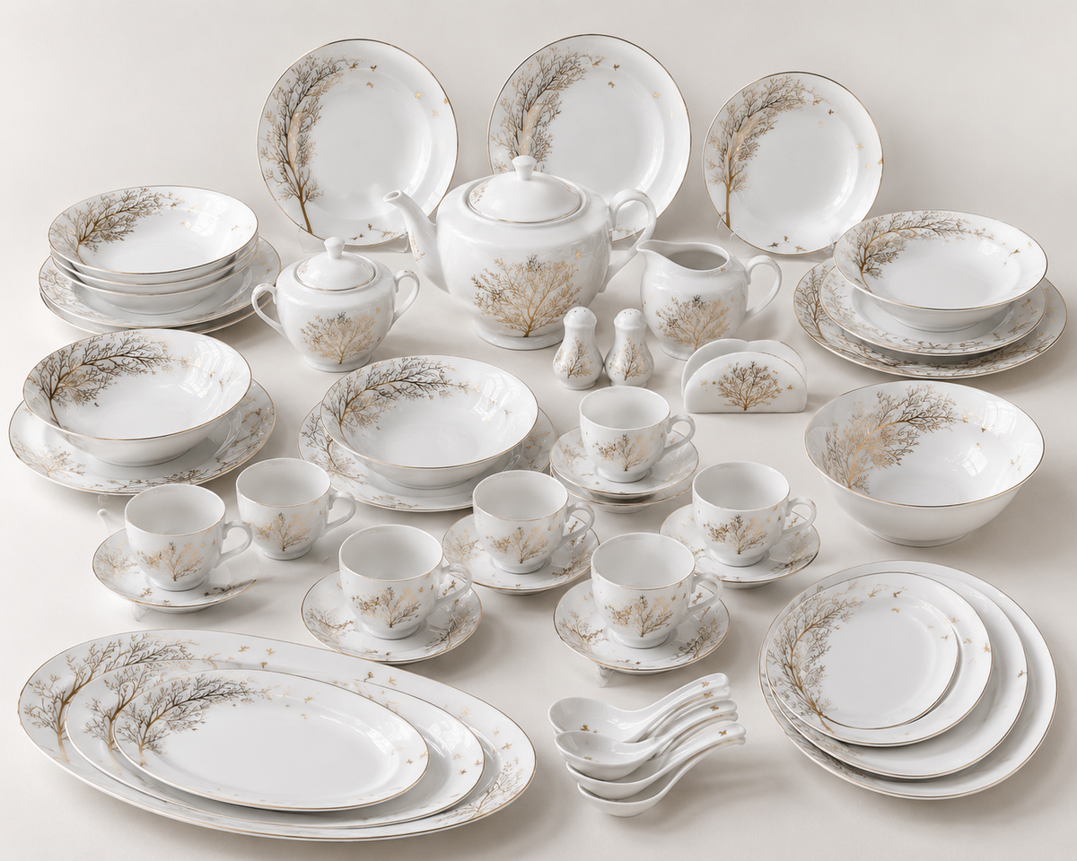 Service de Table Prestigieux "Éclat d'Oasis" L’Excellence de la Porcelaine Tunisienne (72 pièces)