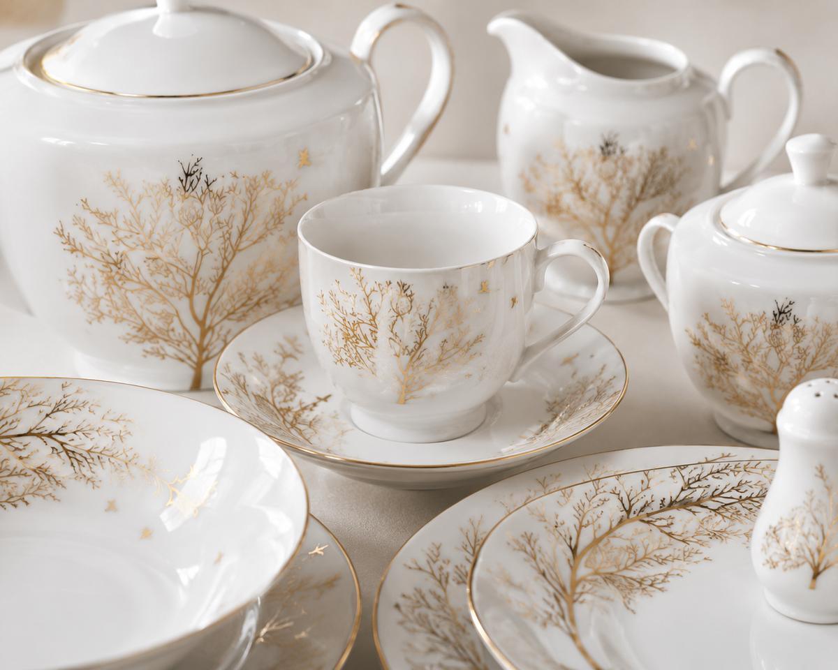 Service de Table Prestigieux "Éclat d'Oasis" L’Excellence de la Porcelaine Tunisienne (72 pièces)