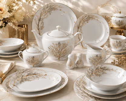 Service de Table Prestigieux "Éclat d'Oasis" L’Excellence de la Porcelaine Tunisienne (72 pièces)