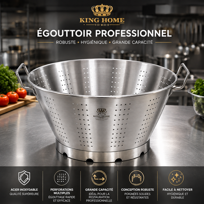 Égouttoir Professionnel en Acier Inoxydable KING HOME – Format XXL (Ø 50 cm)