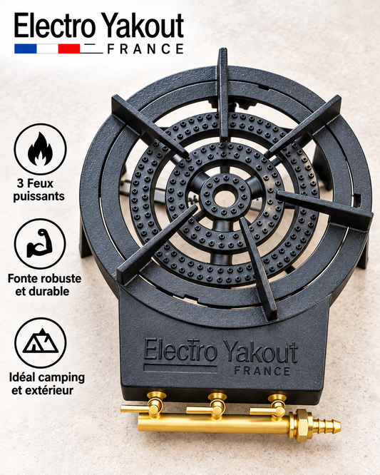 Réchaud à Gaz en Fonte 3 Feux – Puissant, Robuste et Stable | Electro Yakout France