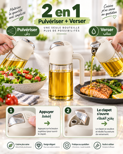 Pulvérisateur & Distributeur d'Huile 2-en-1 (Ensemble Duo 300 ml & 630 ml)