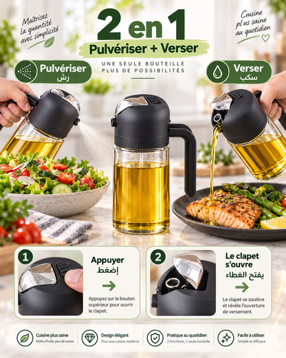 Pulvérisateur & Distributeur d'Huile 2-en-1 (Ensemble Duo 300 ml & 630 ml)