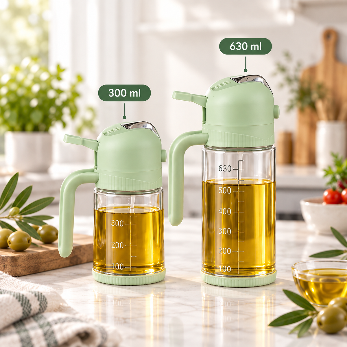 Pulvérisateur & Distributeur d'Huile 2-en-1 (Ensemble Duo 300 ml & 630 ml)