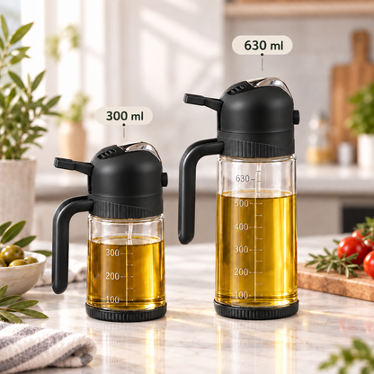 Pulvérisateur & Distributeur d'Huile 2-en-1 (Ensemble Duo 300 ml & 630 ml)