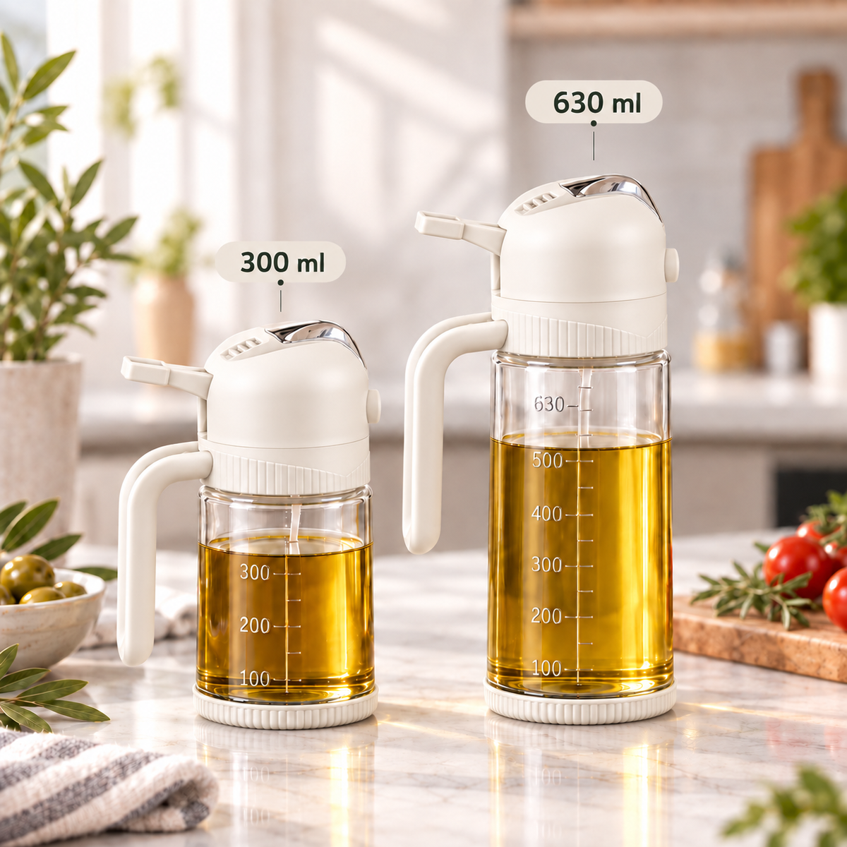 Pulvérisateur & Distributeur d'Huile 2-en-1 (Ensemble Duo 300 ml & 630 ml)