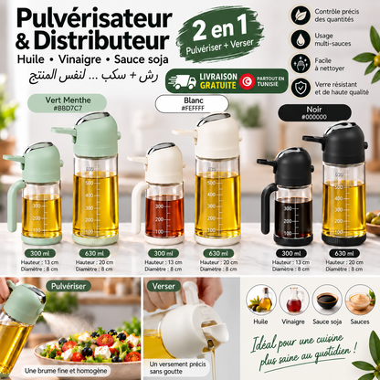 Pulvérisateur & Distributeur d'Huile 2-en-1 (Ensemble Duo 300 ml & 630 ml)