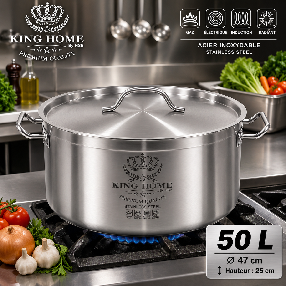 Marmite Professionnelle King Home - 50 L - Acier Inoxydable